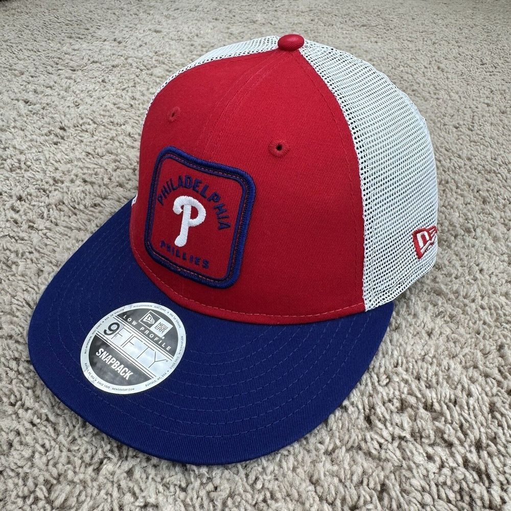Philadelphia Phillies Hat New Era Red Squared Patch Low 9FIFTY Snapback Mesh Cap